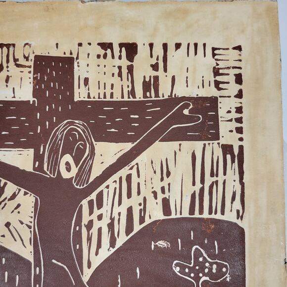 VTG Jesus Christ Crucifix Abstract Art Brown Daniel Cesio Expressionist Original - Picture 9 of 16